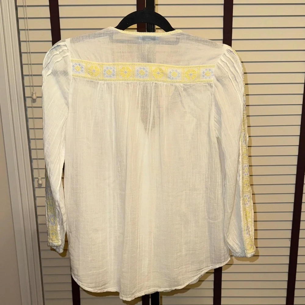 Joie White and Yellow and Blue Embroidered Blouse - Picture 8 of 8